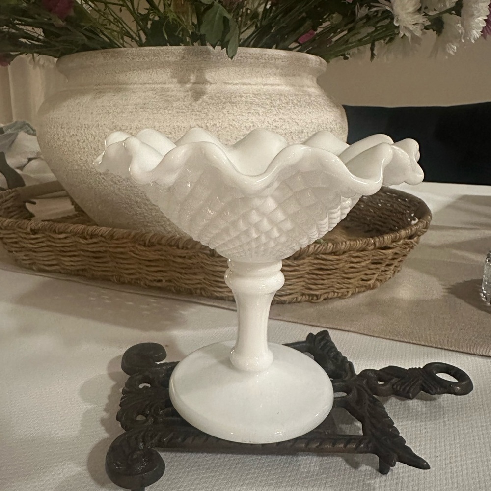 Elegant milk Glass Compote Dish
